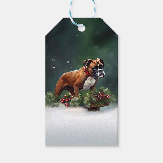 Boxer Weihnachtsschnee Winter Geschenkanhänger (Vorderseite)
