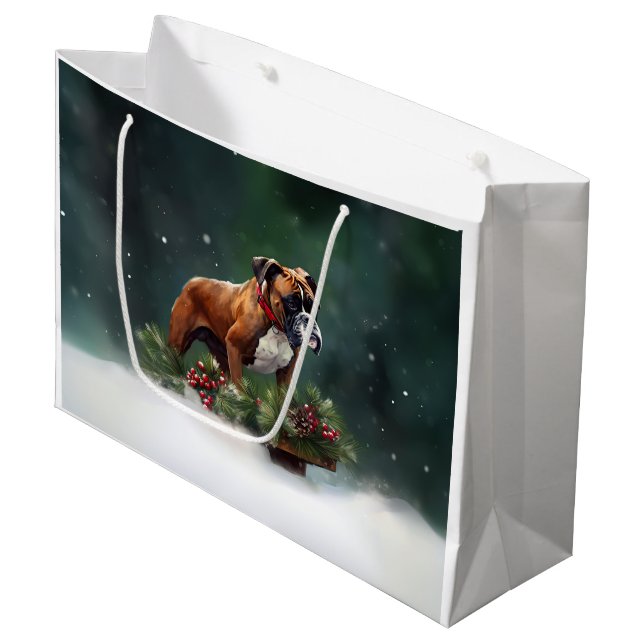 Boxer Weihnachtsschnee Winter Große Geschenktüte (Vorderseite Schrägansicht)