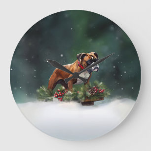 Boxer Weihnachtsschnee Winter Große Wanduhr