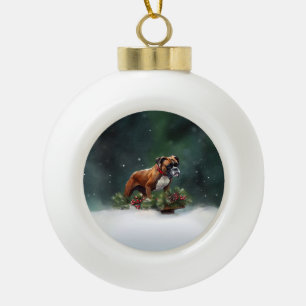 Boxer Weihnachtsschnee Winter Keramik Kugel-Ornament