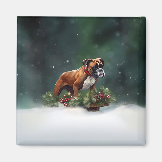 Boxer Weihnachtsschnee Winter Magnet (Vorne)