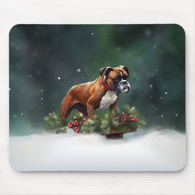 Boxer Weihnachtsschnee Winter Mousepad (Vorne)