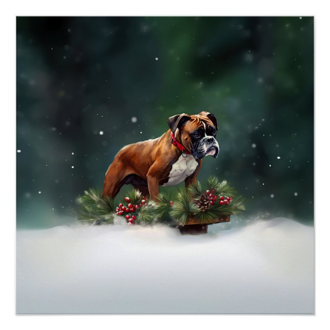 Boxer Weihnachtsschnee Winter Poster (Vorderseite)