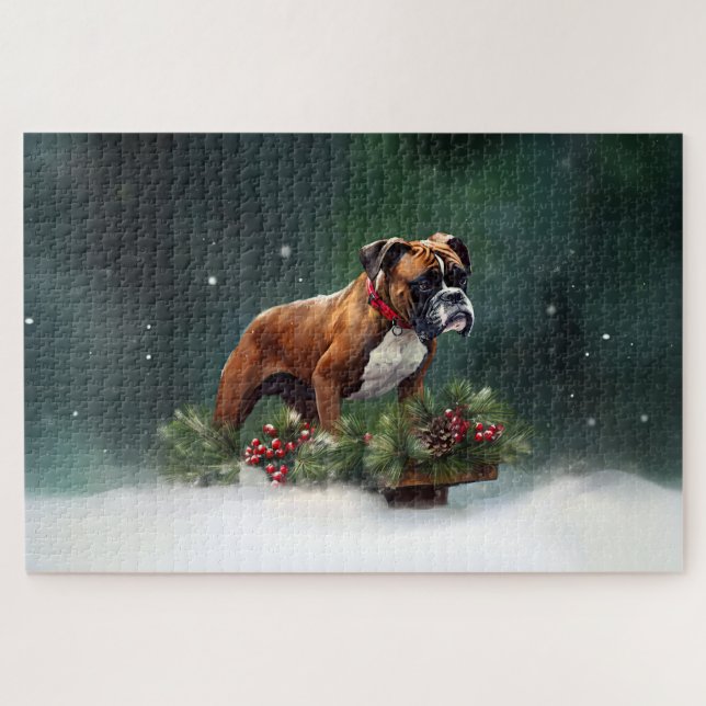 Boxer Weihnachtsschnee Winter Puzzle (Horizontal)