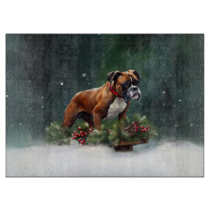 Boxer Weihnachtsschnee Winter Schneidebrett
