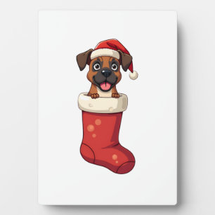 Boxer-Weihnachtsstrumpf Fotoplatte