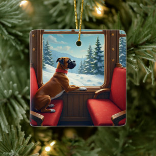 Boxer Weihnachtszugfahrt Malerei Keramikornament