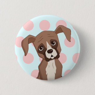 Boxer Welpe auf Pink Polka Dots Button