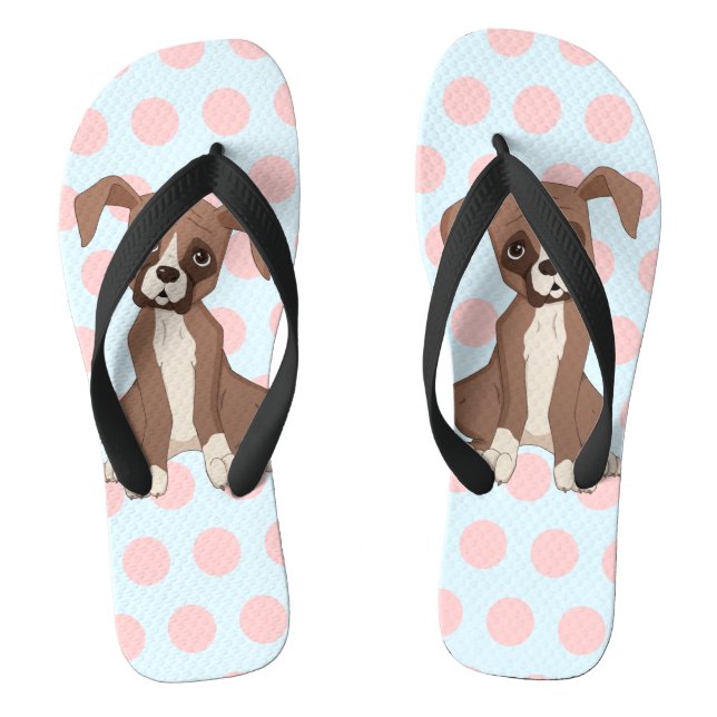 Boxer Welpe auf Pink Polka Dots Flip Flops (Fußbett)