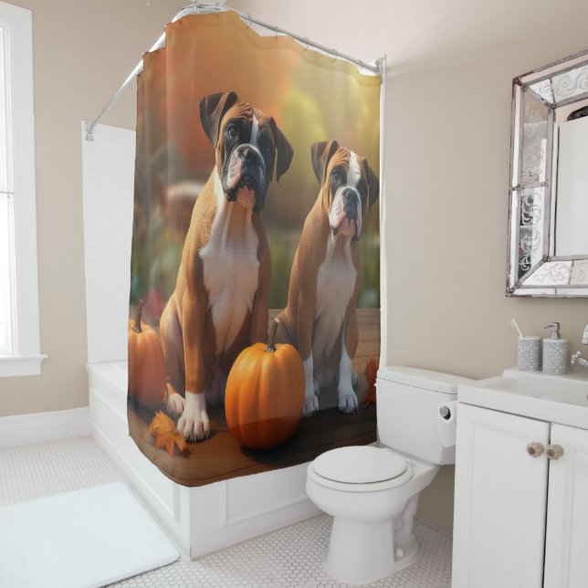 Boxer Welpe Autumn Delight Pumpkin Duschvorhang (Beispiel)