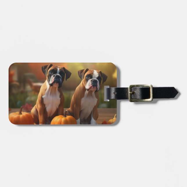Boxer Welpe Autumn Delight Pumpkin Gepäckanhänger (Vorderseite horizontal)