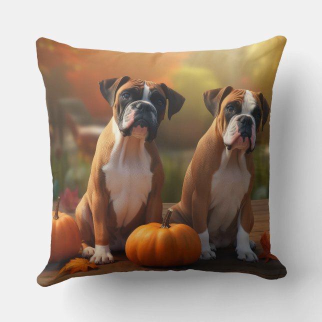 Boxer Welpe Autumn Delight Pumpkin Kissen (Rückseite)