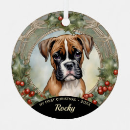 Boxer Welpe First Christmas Metal Ornament Aus Metall
