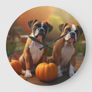 Boxer Welpe Herbstfreude Kürbis Große Wanduhr