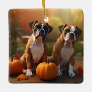 Boxer Welpe Herbstfreude Kürbis Keramikornament