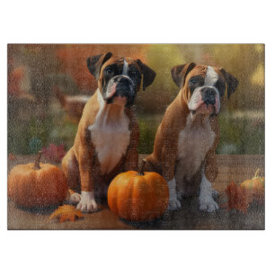 Boxer Welpe Herbstfreude Kürbis Schneidebrett