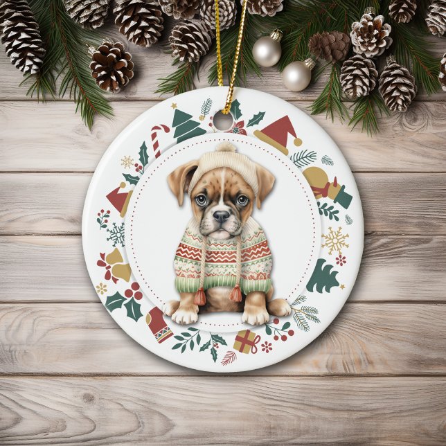 Boxer Welpe im Winter Weihnachten im Winter Keramik Ornament (Von Creator hochgeladen)