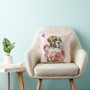 Boxer Welpe in Blume Kissen