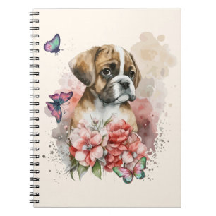 Boxer Welpe in Blume Notizblock