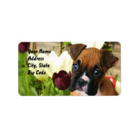 Boxer Welpe in Tulpen-Adressetiketten