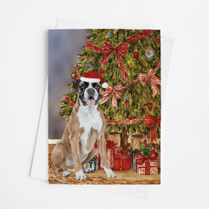 Boxer Welpe Wasserfarbe unter Weihnachtsbaumkarte Karte