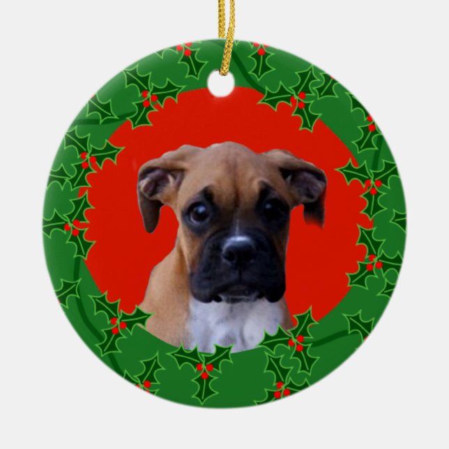 Boxer Welpenschmuck Keramik Ornament (Vorne)