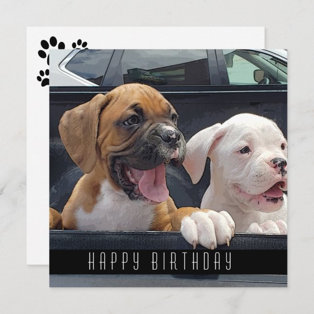 Boxer Welppies Happy Birthday Hunde Ankündigung (Vorne/Hinten)
