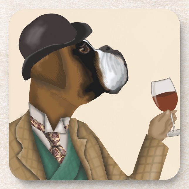 Boxer Wine Snob Getränkeuntersetzer (Vorderseite)