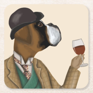 Boxer Wine Snob Rechteckiger Pappuntersetzer