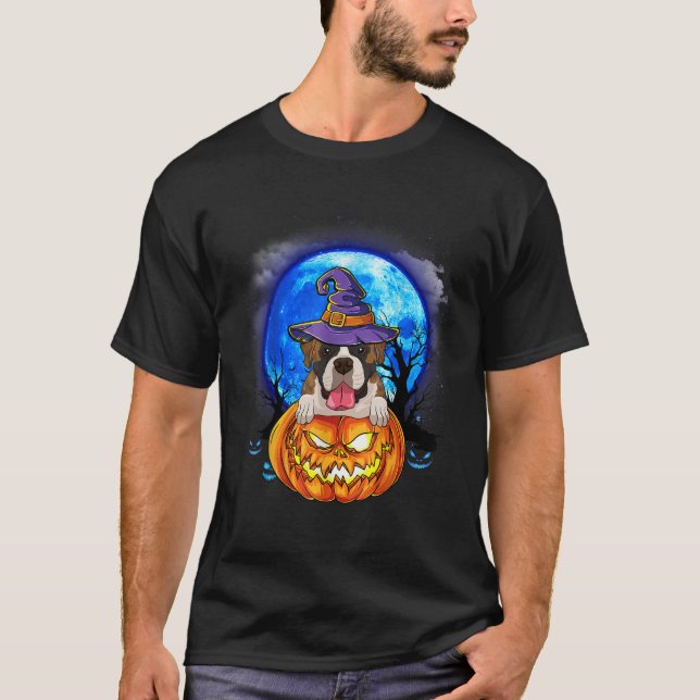 Boxer Witch Hat Pumpkin Beängstigende Halloween-Li T-Shirt (Vorderseite)
