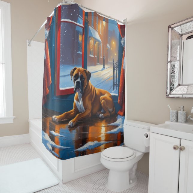 Boxer with Christmas Lights Holiday Duschvorhang (Beispiel)