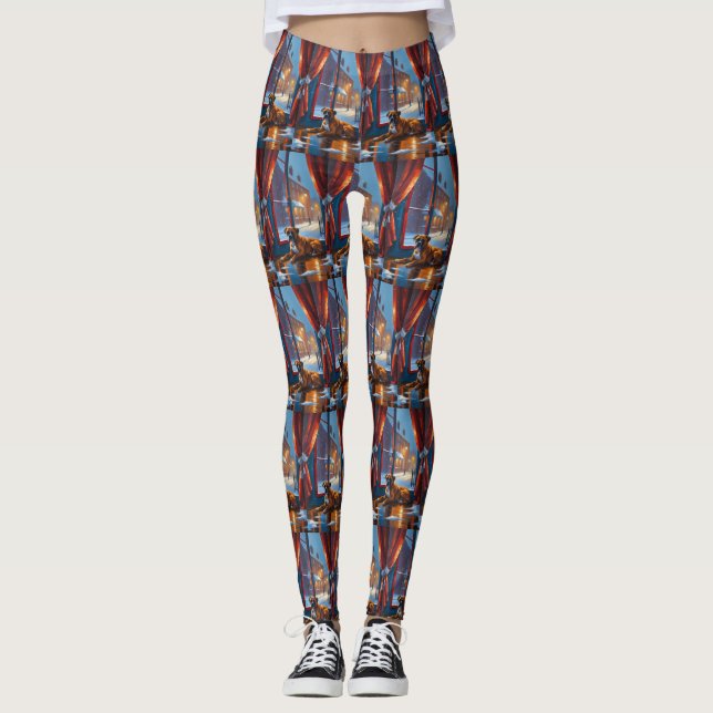 Boxer with Christmas Lights Holiday Leggings (Vorderseite)