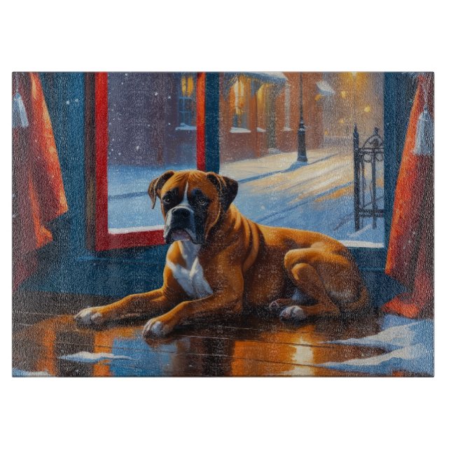 Boxer with Christmas Lights Holiday Schneidebrett (Vorderseite)