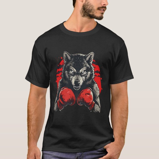 Boxer Wolf Mit Boxhandschuhen Kickboxen Lustige Bo T-Shirt (Vorderseite)
