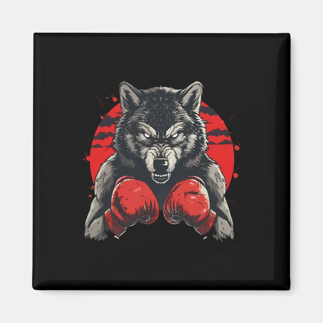 Boxer Wolf Mit Boxhandschuhen Kickboxen Lustiger B Magnet (Vorne)