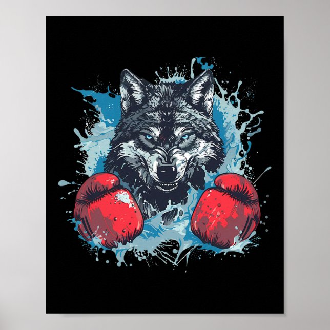Boxer Wolf With Boxing Gloves Kickboxing Funny Box Poster (Vorne)