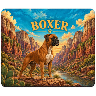 Boxer, Zion Canyon Vintage-Wasserfarben-Hundekunst Mousepad