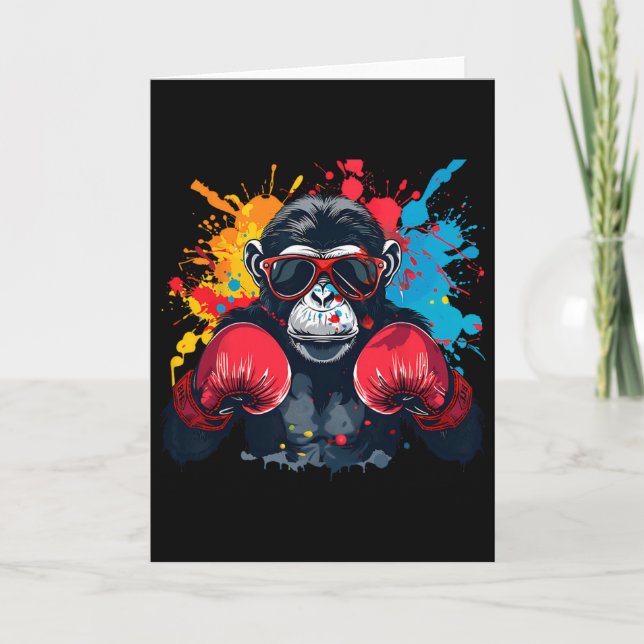 Boxeraffe mit Boxhandschuhen Kickboxen Lustiges B Karte (Vorderseite)
