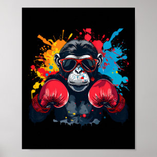 Boxeraffe mit Boxhandschuhen Kickboxen Lustiges B Poster