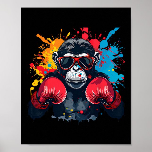 Boxeraffe mit Boxhandschuhen Kickboxen Lustiges B Poster (Vorne)
