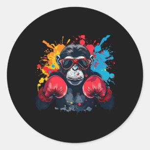Boxeraffe mit Boxhandschuhen Kickboxen Lustiges B Runder Aufkleber