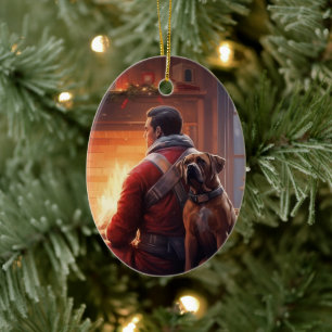 Boxergeschenk, Hausgeschenk, Hundefeuer, Weihnacht Keramik Ornament
