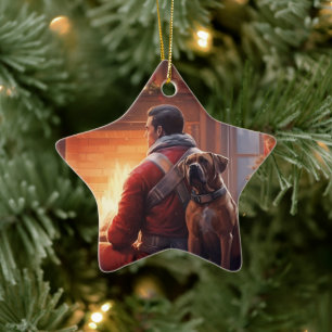Boxergeschenk, Hausgeschenk, Hundefeuer, Weihnacht Keramik Ornament