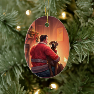 Boxergeschenk, Hausgeschenk, Hundefeuer, Weihnacht Keramik Ornament