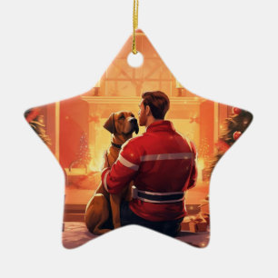Boxergeschenk, Hausgeschenk, Hundefeuer, Weihnacht Keramik Ornament