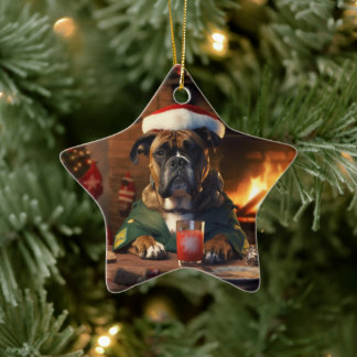 Boxergeschenk, Haustiergeschenk, Hundepolizei, Wei Keramik Ornament