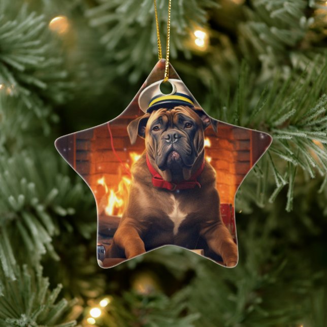 Boxergeschenk, Haustiergeschenk, Hundepolizei, Wei Keramik Ornament (Baum)