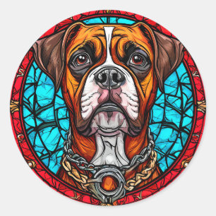 Boxerhund-Buntglas Runder Aufkleber