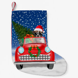 Boxerhund fährt Auto im Schnee Weihnachten Kleiner Weihnachtsstrumpf