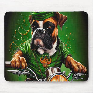 Boxerhund fährt Fahrrad am St. Patrick's Day Mousepad